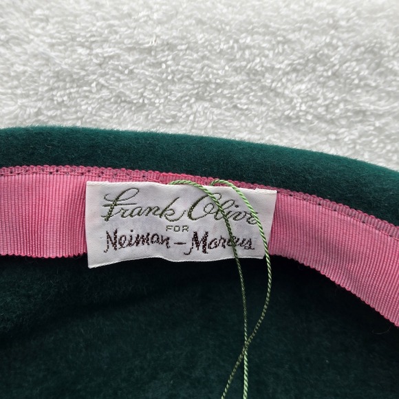 Vintage Frank Olive For Neiman-Marcus Wool/Felt Hat Round Green/Pink NY Couture main image 10